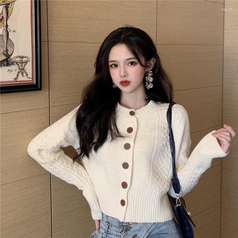 

Women' Knits Woman Sweaters Cardigan Autumn And Winter Sweater Coat Women' Long Sleeve Round Neck Single-Breasted Short Top, Black