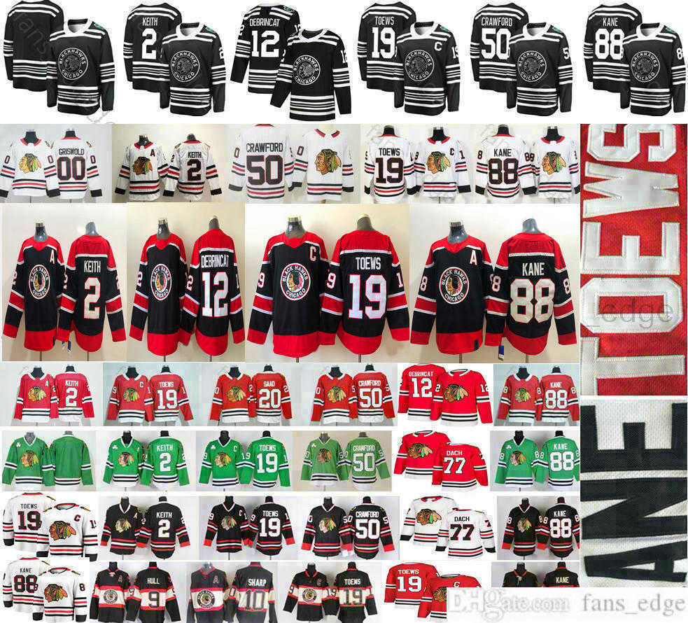 

Jersey Reverse Retro Chicago Blackhawks 19 Jonathan Toews 88 Patrick Kane 12 Alex DeBrincat 2 Keith 50 Crawford 77 Kirby Dach''Nhl''Jerseys, Green men size s-xxxl