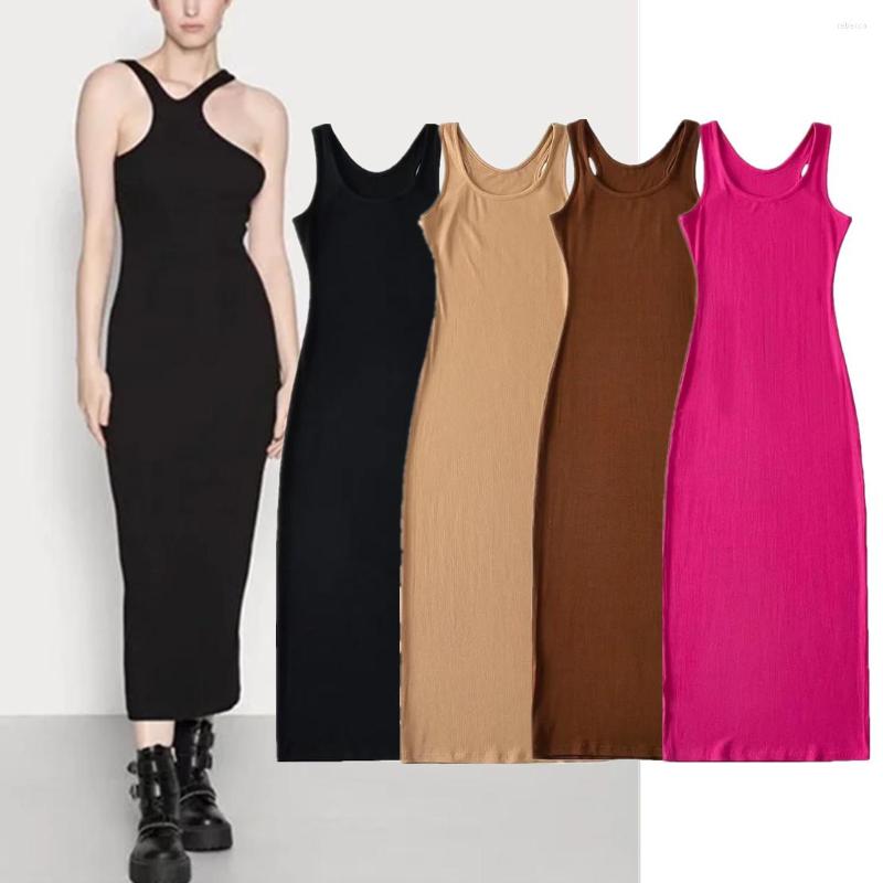 

Casual Dresses Maxdutti Sheath Sexy Tank Knitted Dress Women Multicolor Basic Ins Blogger Fashion, Black