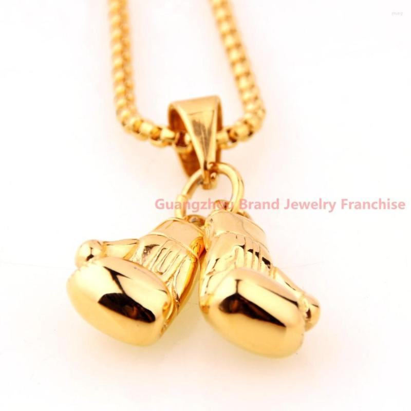 

Pendant Necklaces High Polishing Fa ShionJewelry 316L Stainless Steel Gold Color Boxing Glove Neklace 2pcs/Set Mens Gift
