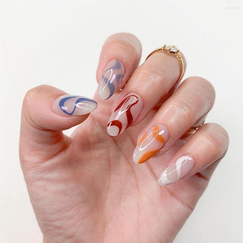

False Nails 24PCS/Box Patchwork Colorful French Detachable Almond Round Wearable Fake Tips Full Cover Press On, 01