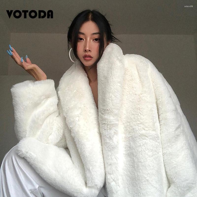 

Women's Fur Winter Cool Girl Coat Thick Warm Faux Jacket Long Turn Down Collar White Bathrobe Overcoat Women Fashion Top