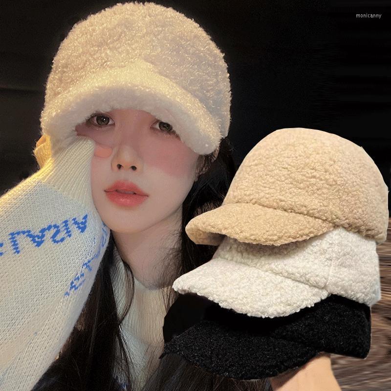 

Ball Caps Winter Lamb Fur Hat Unisex Baseball Korean Solid Color Warm Wool Plush Adjustable Hats, Yellow