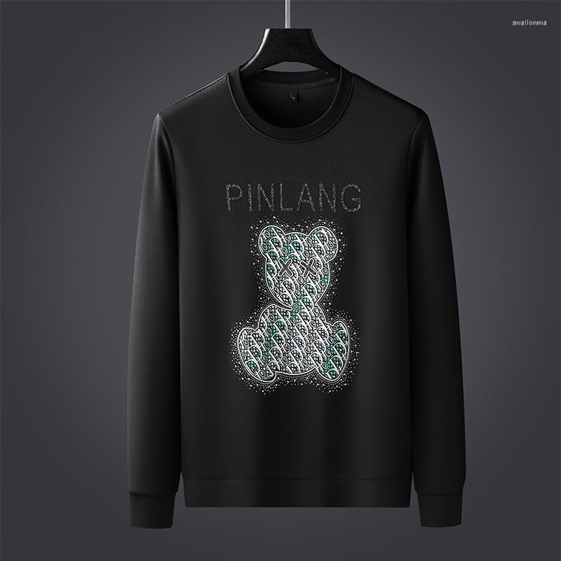 

Men's Hoodies Spring Autumn Style Sweater Men's High-end Trend Bear Diamond Print Pullover Upper Garment, One piece black top