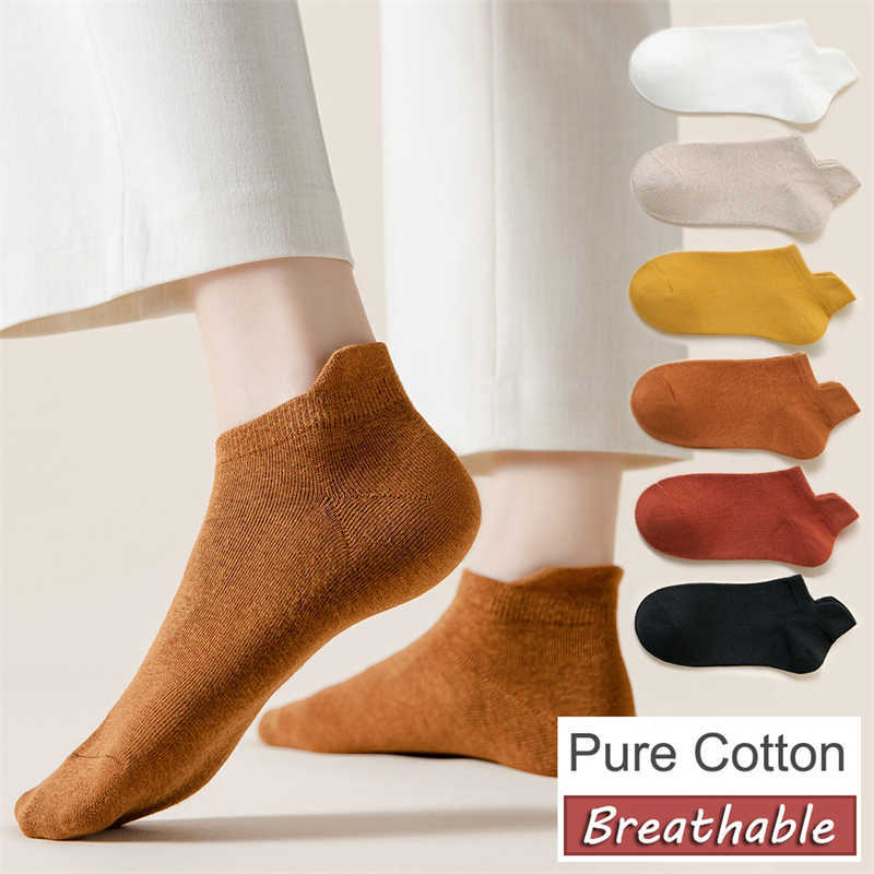 

Socks Hosiery New Women's Ankle Socks Spring 97% Cotton Solid Color High Quality Fashion Casual Socks For Women Pure Cotton Breathable Soft T221102, Ginger
