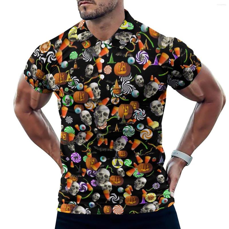 

Men' Polos Creepy Halloween Casual T-Shirts Skulls And Pumpkins Polo Shirts Turn-Down Collar Vintage Shirt Summer Design Clothes Plus Size, Style-5