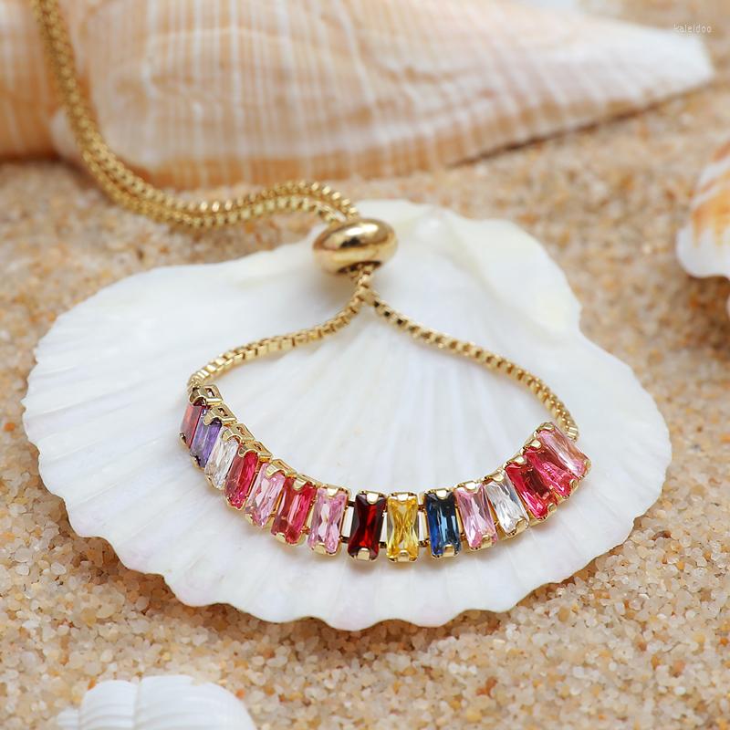 

Charm Bracelets Hesiod Random Color Crystal For Women Gold Adjustable CZ Stone Chain