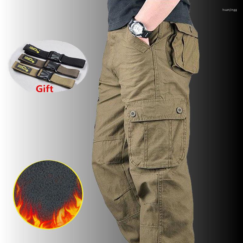 

Men's Pants Winter Fleece Warm Thick Cargo Men Double Layer Military Camouflage Tactical Cotton Long Trousers Male Baggy Casual, Black