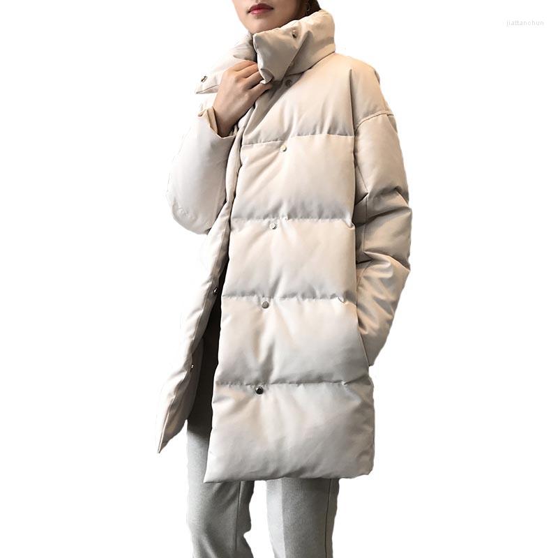 

Women's Trench Coats Solid Jacket Women Winter Cotton Long Sleeve Button Slim Thick Warm Elegant Office Lady Overcoat Fashion Coat Trendy, Beige