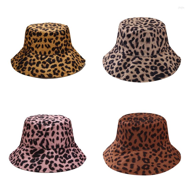 

Berets Fashion Leopard Print Bucket Hat Women Panama Reversible Big Visor Sun Summer Korean Beach Fishing Cap Chapeau Bob Femme, Yellow leopard