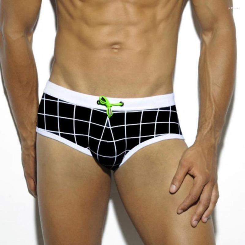

Men's Swimwear Summer Men's Swim Briefs Low Waist Plaid Swimsuit Sport Beach Short Sexy Surfing Swimming Trunks Board Shorts, Black