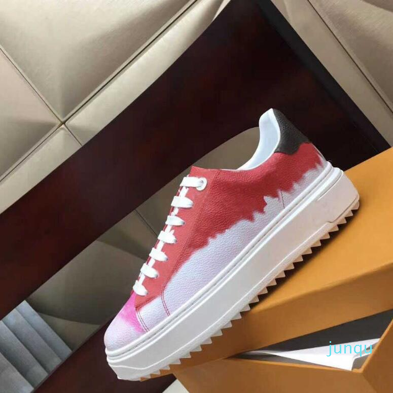 

Casual shoes women Travel leather lace-up sneaker 100% cowhide fashion lady designer Running Trainers Letters woman shoe platform Printed 2022, Red