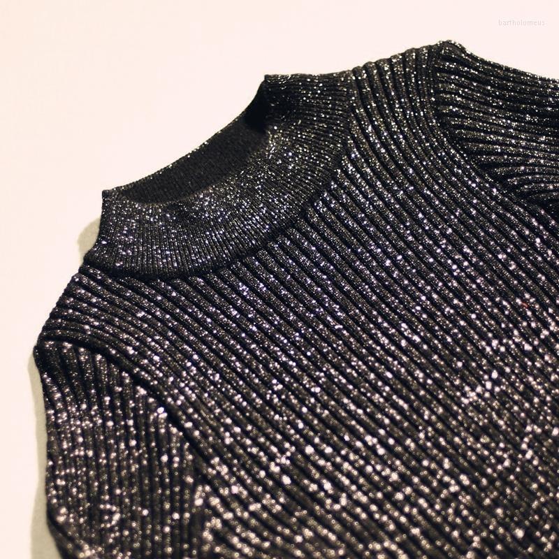 

Women's Sweaters Autumn Winter Glitter Thick Sweater Women's Long Sleeve Bright Silk Knitwear Plus Size Pullover, Black