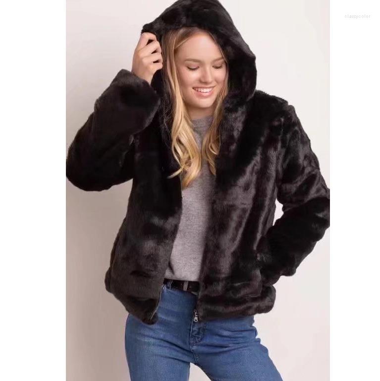 

Women' Fur 2022 Winter Hooded Faux Coats Casual Black Basic Jackets Thick Hoodies Fashion, Gray
