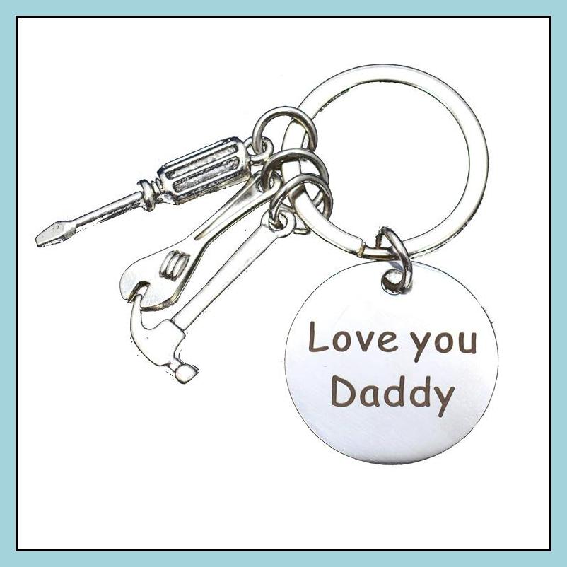 

Keychains Lanyards Wrench Tool Love You Dad Letter Stainless Steel Women Men Keychains Couple Lover Key Chains Ring Promotion Cele Dhvja
