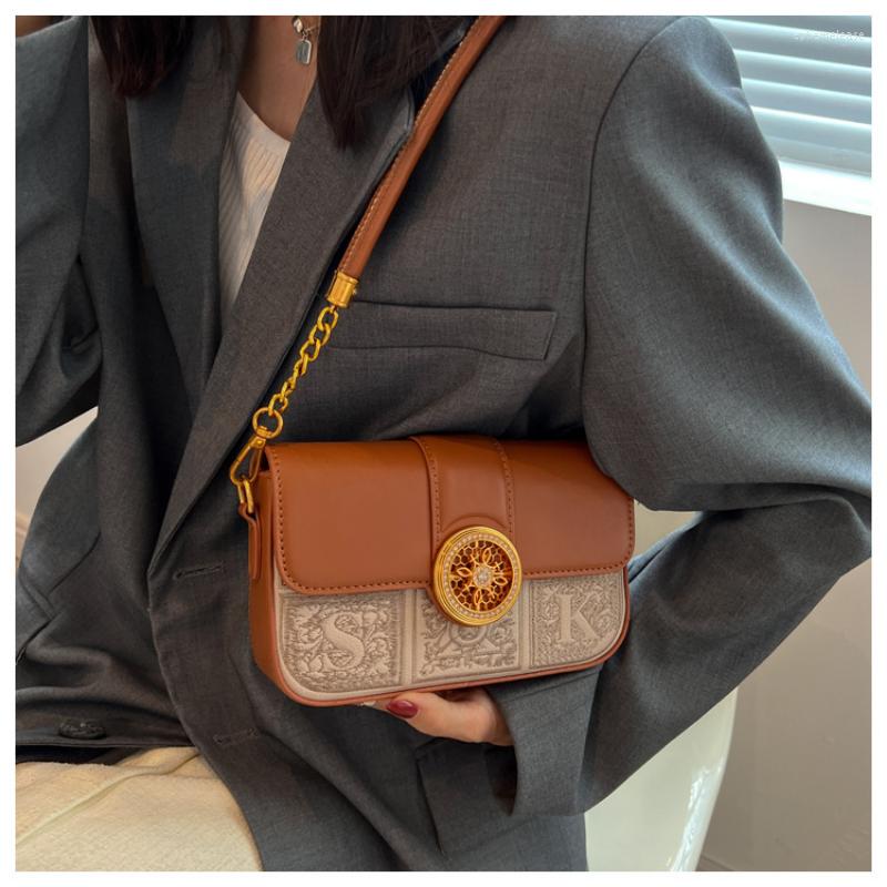 

Evening Bags 2022 Color Blocked Letter Embossed PU Fashion Personality Daily Commuting Simple Women's Shoulder Bag Messenger Vintage, Brown