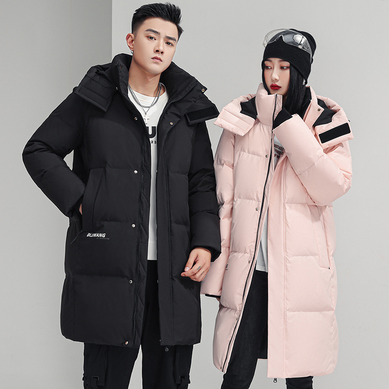 

Women's Down 2022 Medium length down jacket for men and women lovers in winter thickened warm keeping off hat 90 white duck coat top