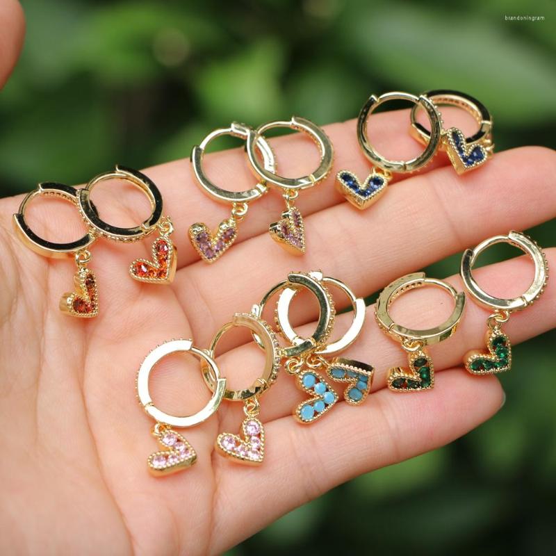 

Hoop Earrings 5Pairs 2022 Trendy Zircon Heart Pendant Huggie Gold Metal Colorful Lover Ear Buckle Hoops Female Jewelry