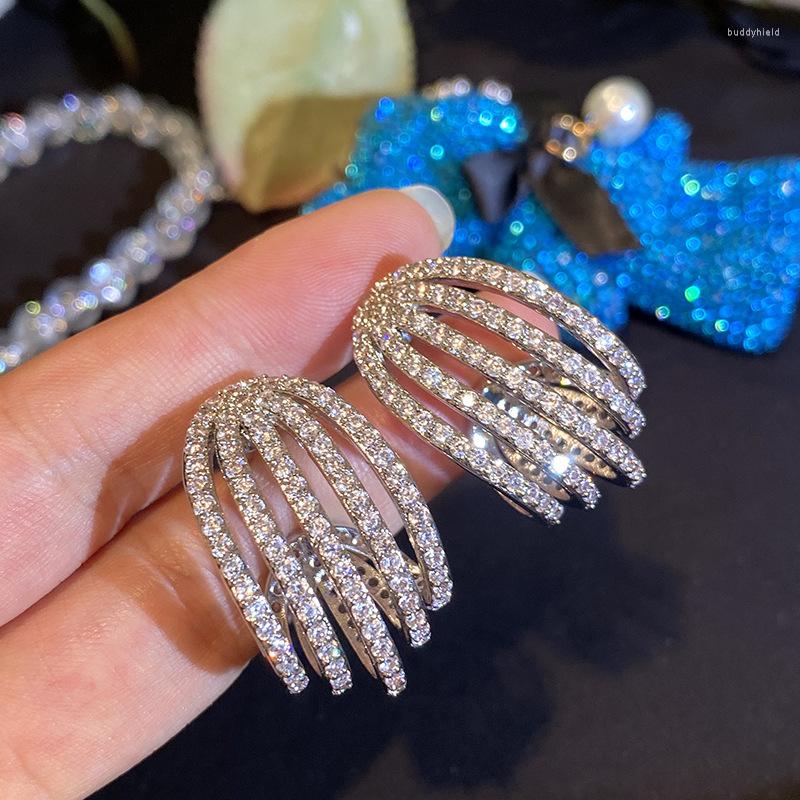 

Dangle Earrings Multi Layered Lines Arc Ear Studs Cubic Zircon Luxury Exquisite Turn Wavy Ornaments For Women Jewelry
