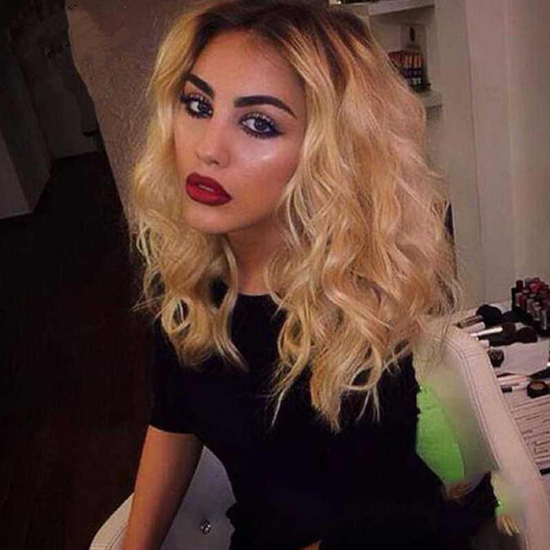 

Hair Lace Wigs Wig Female Fashion Black Gradual Change Brown Medium Long Hair Corn Water Ripple, Picture color