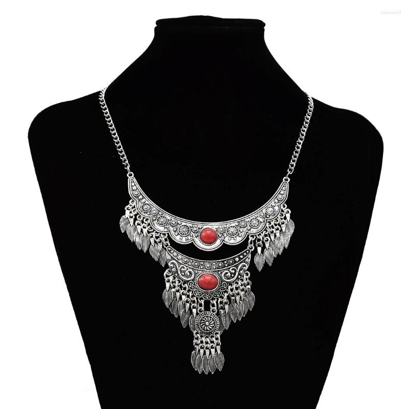 

Chains Gypsy Ethnic Jewelry Antient Gold Steampunk Metal Spike Tassels Vintage Carved Geometric Pendant Choker Necklace For Women
