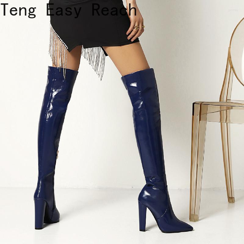 

Boots Women Over The Knee Fashion Pointed Toe Ladies Autumn Winter Night Club Slip On Red Blue Black
