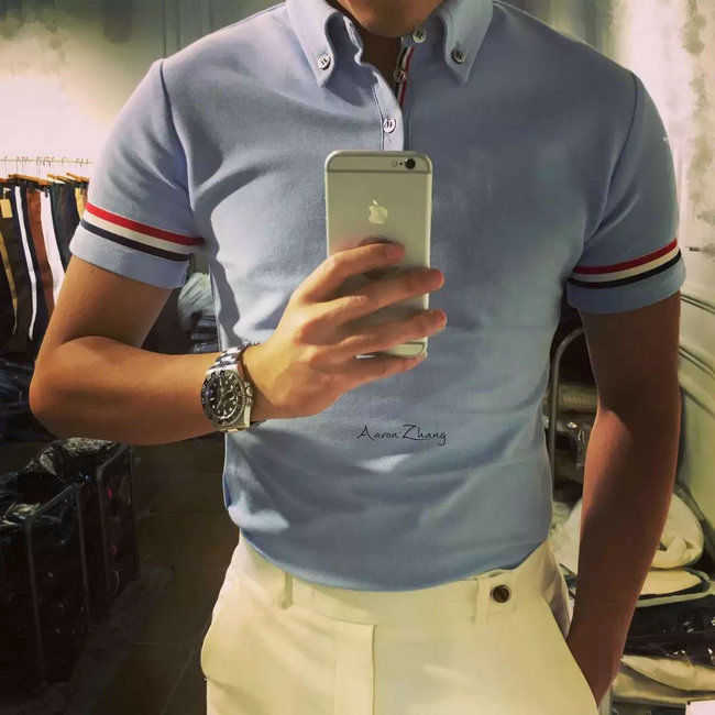 

Fashion Mens Designer T Shirt Thomes Brownns Womens Summer Slim Tb Short Sleeve Light Blue Trend Paul Personalized Men' Polo Letter Print Short Sleeve, Sky blue