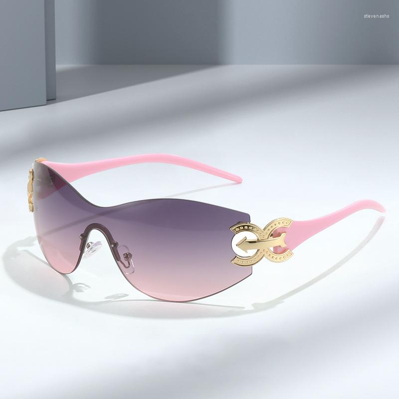 

Sunglasses Brand Designer One Piece Rimless Women Men Fashion Luxury Vintage Sun Glasses For Female Trending Y2k Eyewear UV400