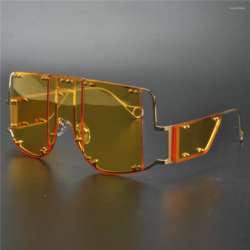 

Sunglasses Oversized Square Women 2022 Fashion Vintage Metal Frame Personlity One Piece Transparent Red FML