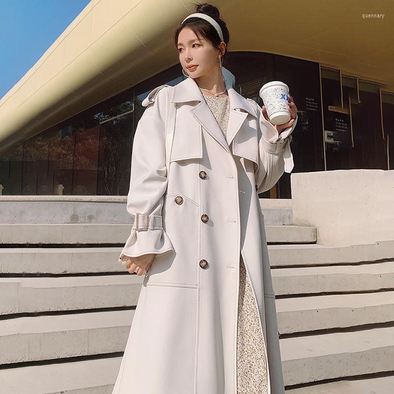 

Women' Trench Coats Women' White Windbreaker Long Spring Autumn Korean Loose High Quality Coat Female Temperament Ladies Cloak Lapel
