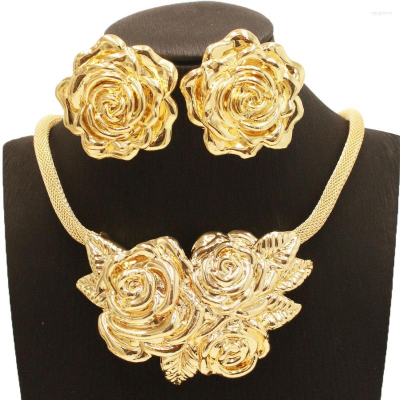 

Necklace Earrings Set SUNNICE Luxury Italian Gold Color Jewelry For Women Dubai Rose 18K Bridal Jewellery Female Accessories, Picture shown