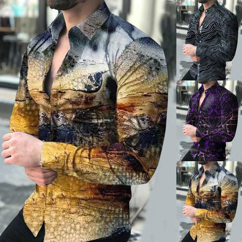 

Men's Casual Shirts Men Spring Comfortable Lightweight Shirt Lapel Slim Fit 3D Print Camisa Fashion Tops Art Digital Beachwear, Black
