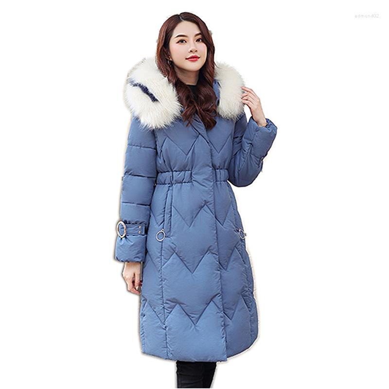 

Women's Trench Coats Large Fur Down Jacket Winter Women Fashion Loose Hooded Cotton Padded Coat Female Thick Long Parkas Outwear, Beige