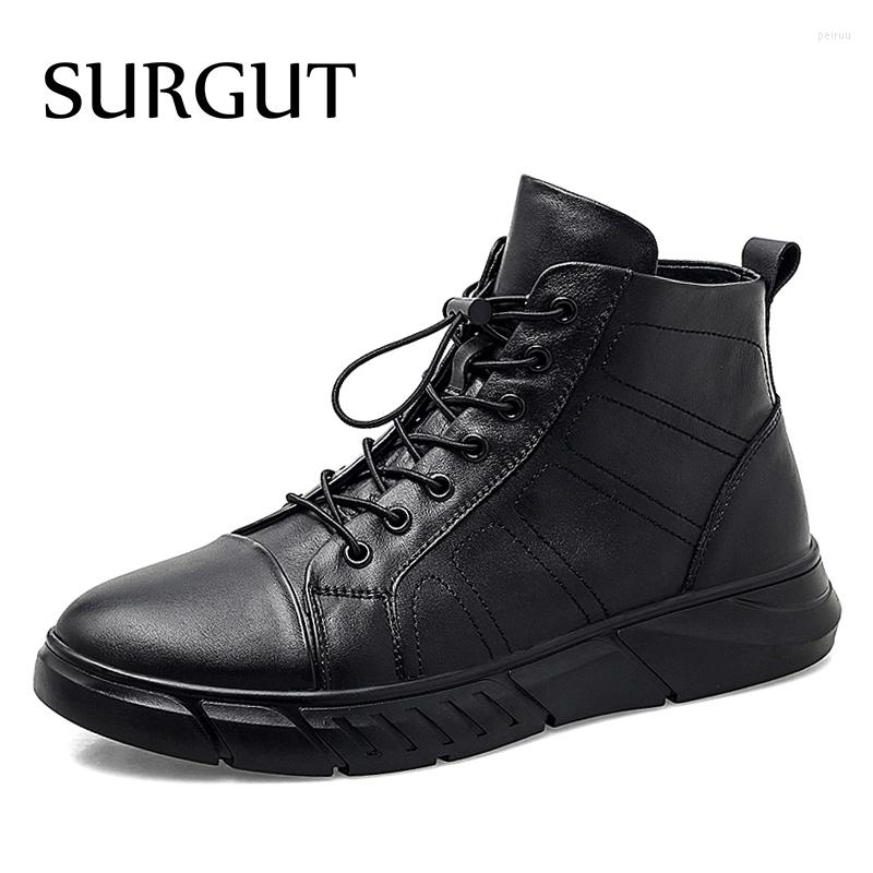 

Boots SURGUT High Quality Soft Leather Winter Snow Men Waterproof With Keep Warm Sneakers Genuine Ankle, 01 black no fur