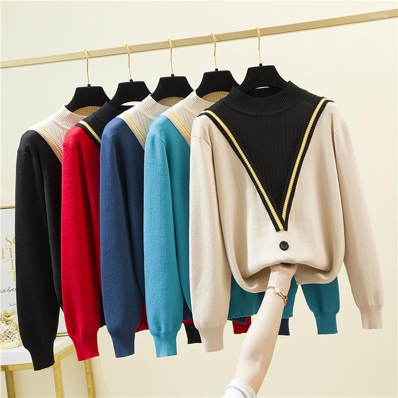 

Women's Sweaters Sueters De Mujer Fashion Fake Two-piece For Women Winter Knitted Jumper Ladies Autumn Femme Turtleneck Pullovers, Black