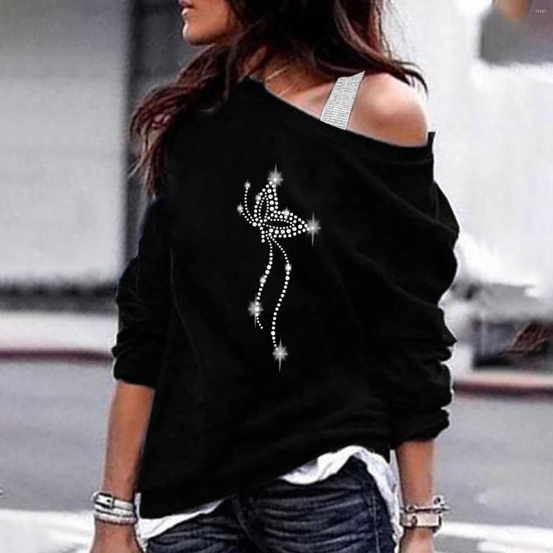 

Women's Blouses 2022 Women Sexy Black Tops Blouse With Rhinestone Butterfly Design Casual Long Sleeve Shirts Woman Y2k Tunics
