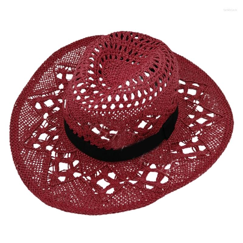 

Berets Fashion Sun Visor Hat Western Cowgirl Foldable Cowboy Sunshade Straw For Men Women Outdoor Gardening R7RF, White