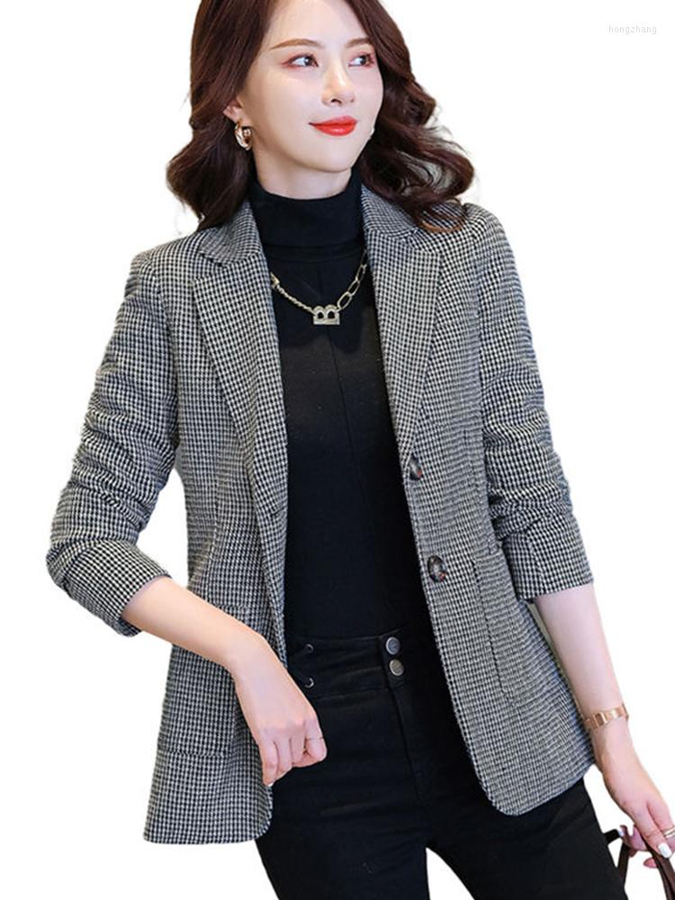 

Women's Suits High-quality Women Plaid Loose Blazers Casual Long Women's Coats Fashion Outwear Jacket Office Lady, Black
