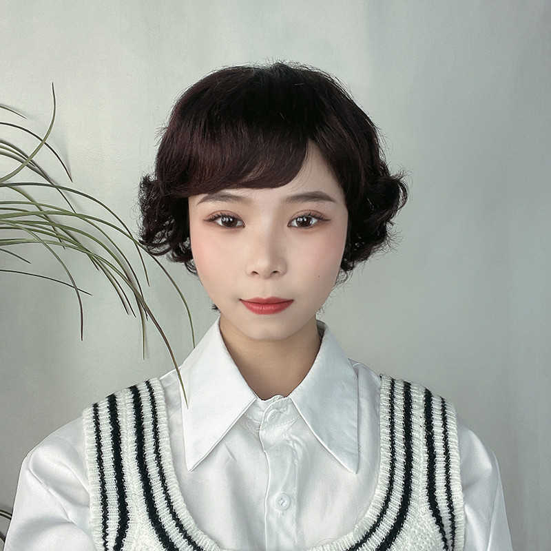 

Hair Lace Wigs Whole Middle-aged and Elderly Female Short Curly Hair M Wig Headcover, Black