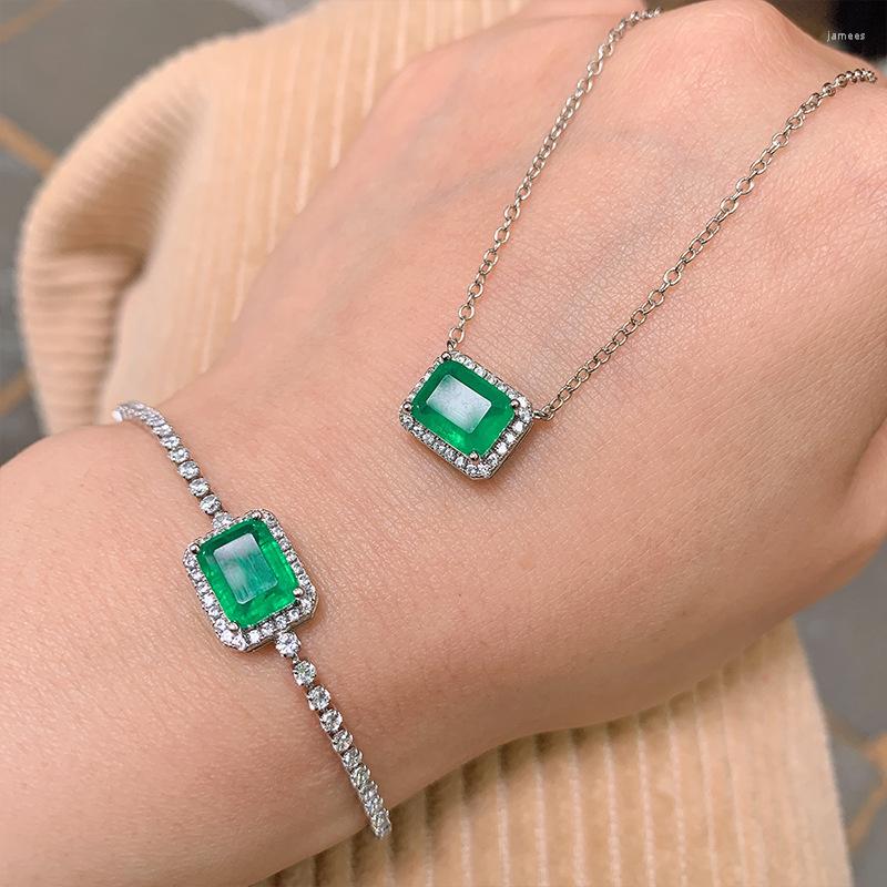 

Choker 2022 Trendy CZ Tennis Square Shape Stone Pendant Necklace For Women Green Zircon Female Jewelry Crystal