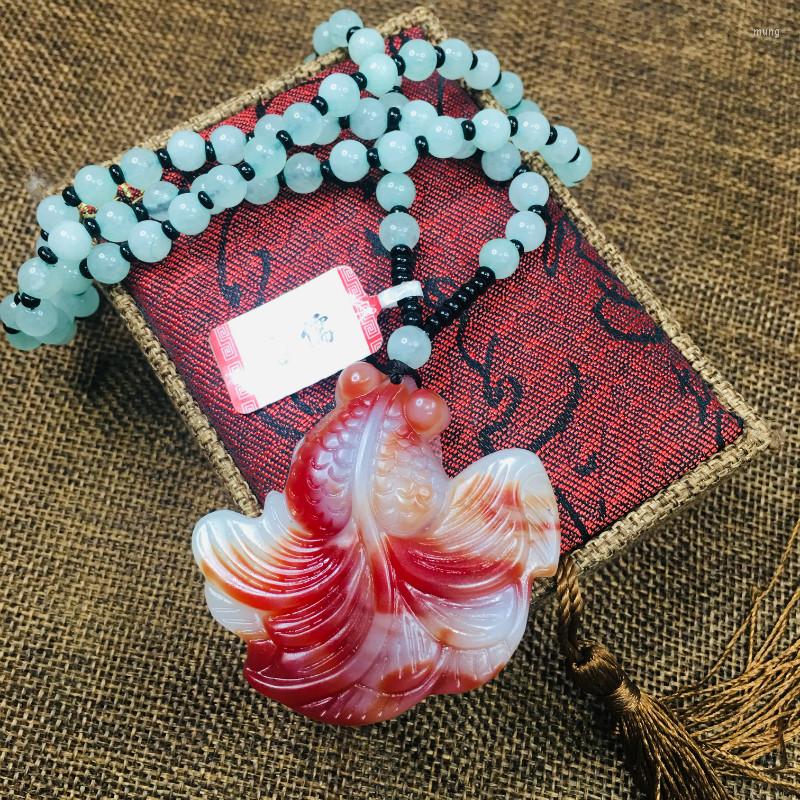 

Pendant Necklaces Natural Colorful Stone Pendants Carved Multicolor Good Luck Red Goldfish With Light Green Bead Chain Sweater
