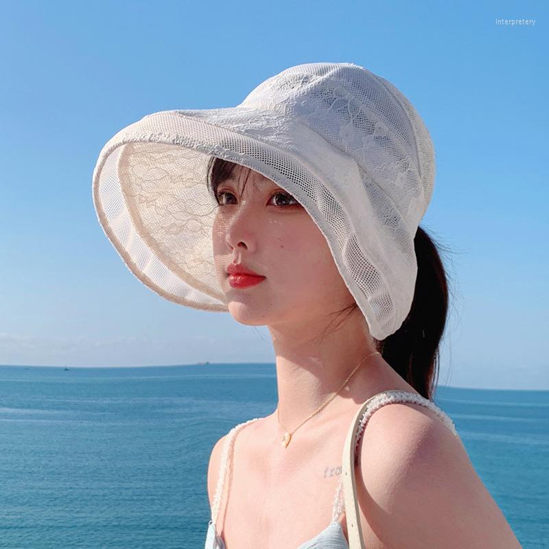 

Wide Brim Hats Women's Lace Hollow Out Sun Summer Beach UV Protection Sunhat Breathable Big Foldable Straw Hat, Black