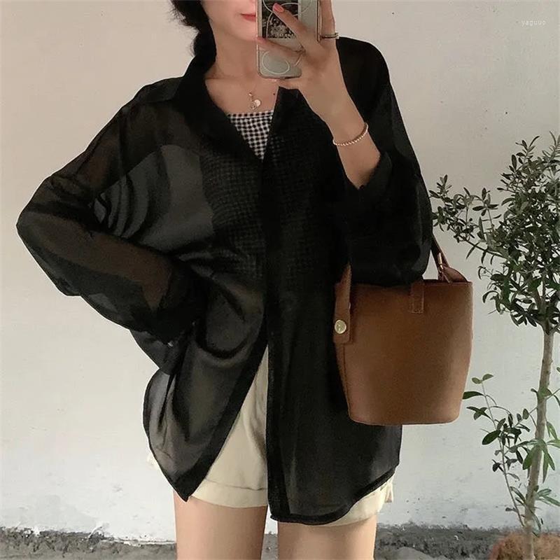 

Women' Blouses Shirt For Women Long Sleeve Chiffon Loose Tops Summer Cardigan Sexy Solid Color Casual Shirts Female Blouse Thin, Orange