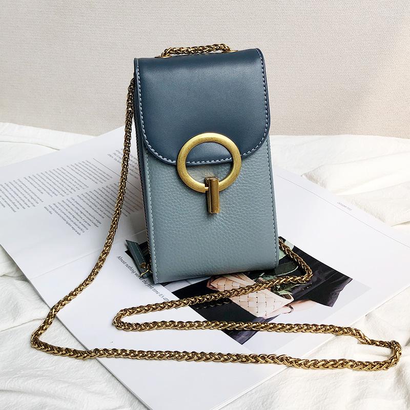 

Evening Bags WOONAM Women Fashion Bag Mini Genuine Calf Leather Crossbody Phone Chain Shoulder WB1174, Khaki leather strap