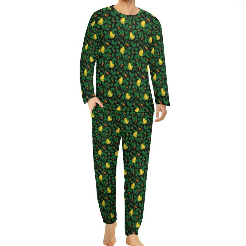 

Men' Sleepwear Natural Fruit Tree Pajamas Spring 2 Pieces Vintage Greenery Cute Set Man Long Sleeve Home Pattern Suit Large Size, Style-17