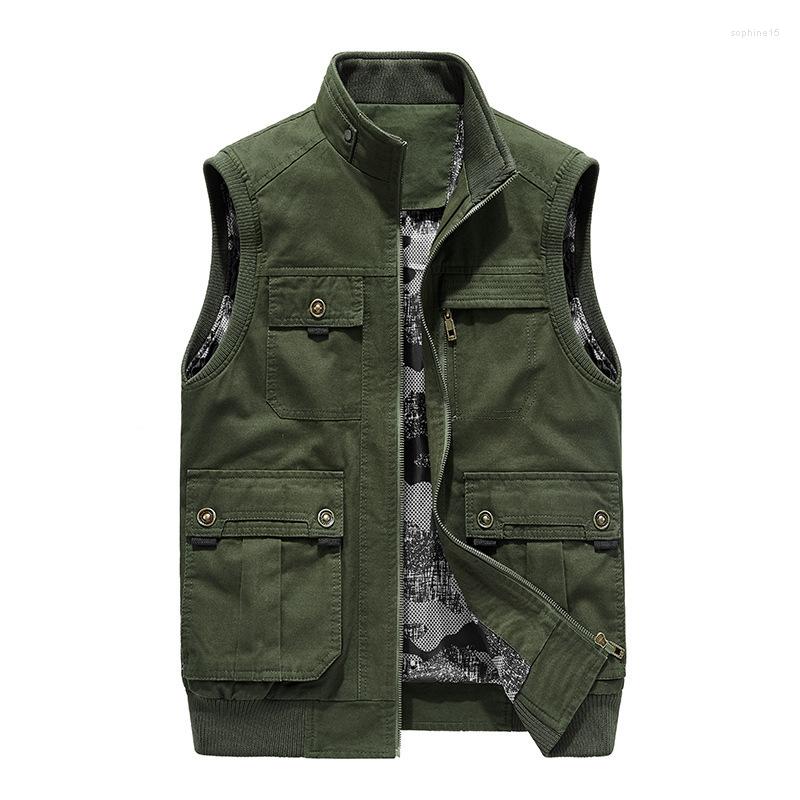

Men's Vests 2022 Middle Aged And Elderly Spring Autumn Stand Collar Vest Male Fishing Director's Coat Work Clothes Leisure, Black