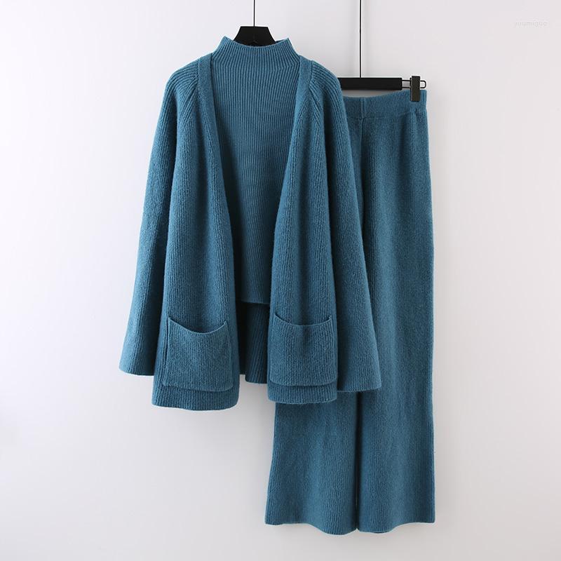 

Women's Two Piece Pants Turtleneck Sweater Set Irregular With Double Side Pockets High Waist Wide Leg Suit Luxury 3 Peices, Khaki