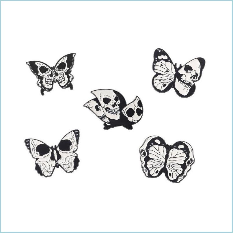 

Pins Brooches Vintage Skl Punk Style Butterfly Black White Brooches Pin For Women Fashion Dress Coat Shirt Demin Metal Funny Brooch Dhchk