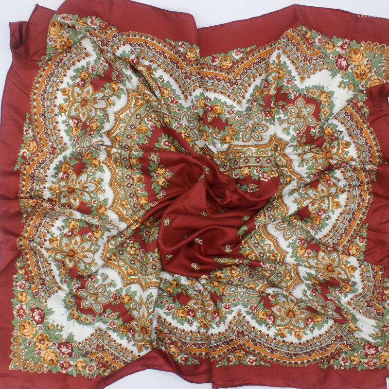 

Scarves 2022 Design Fashion Flower Square Silk Scarf Luxury Cashew Polyester Headband Shawl&Wrap Women Foulard Bandana Satin 90 90cm