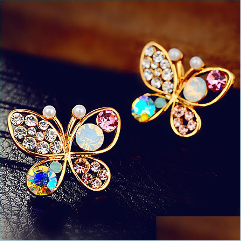

Stud Pearl Butterfly Stud Earrings Hollow Rhinestone Ear Gold Crystal For Women Earring Jewelry Drop Delivery Dh6Ov